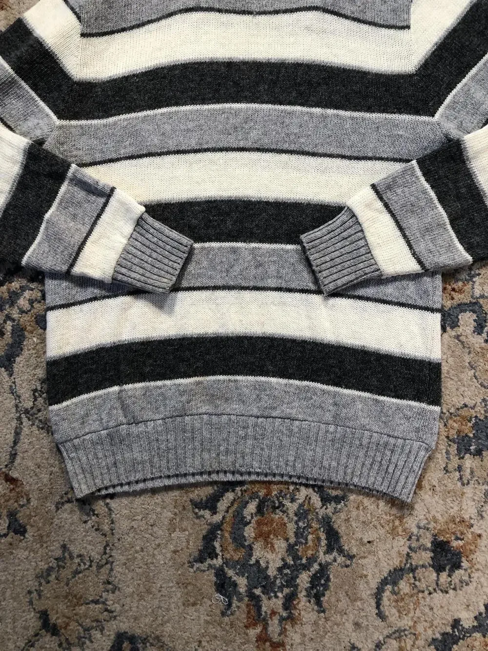 Furnace Creek Sweater Mens Large Gray Striped Crewneck Knit Pullover Made USA